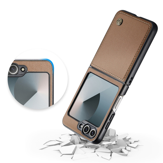 Case for Samsung Galaxy Z Flip7 FE / Z Flip6, CASEME Litchi Leather, brown