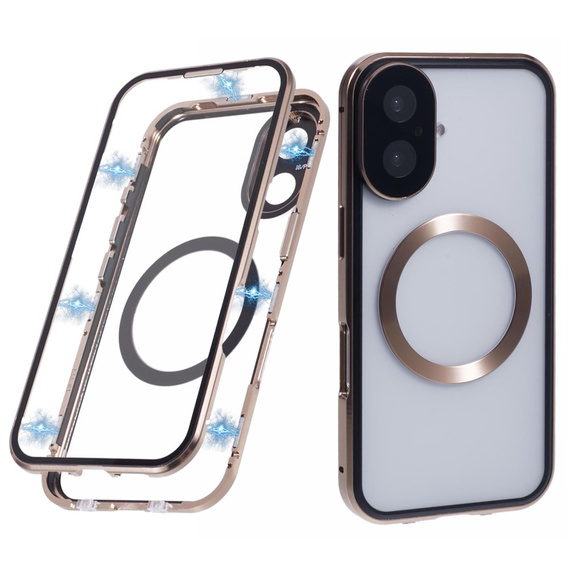 Magnetic Dual Glass MagSafe case for iPhone 16, gold