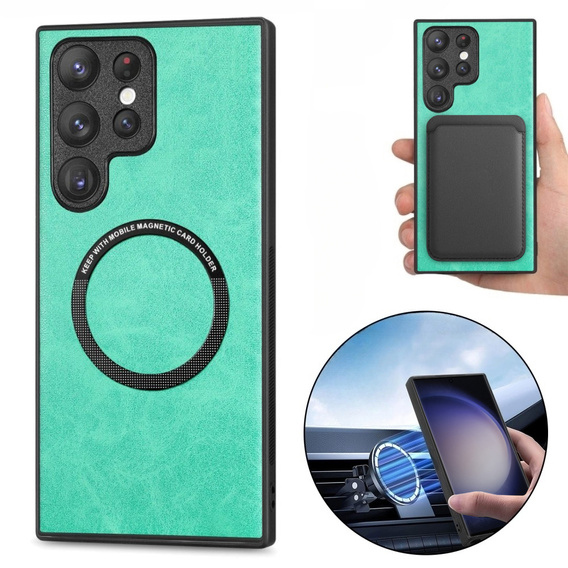 Case for Samsung Galaxy S23 Ultra, Leather Hybrid MagSafe, green