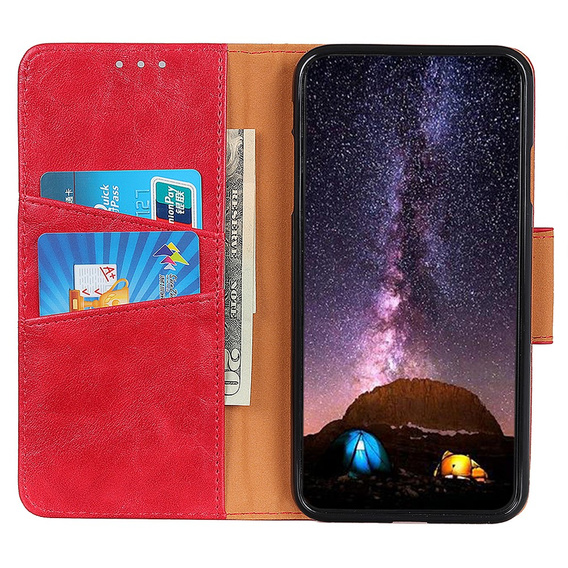 Flip case for Samsung Galaxy S25 Edge, Crazy Horse Wallet, red
