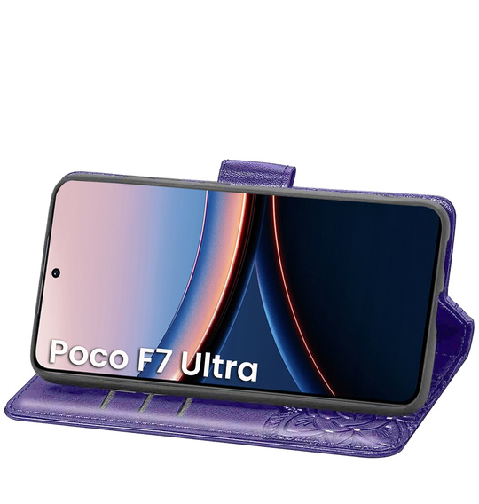 Flip case for Xiaomi Poco F7 Ultra, Butterfly, purple
