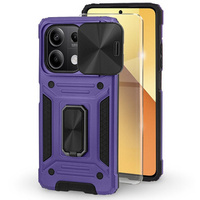Armored Case for Xiaomi Redmi Note 13 5G, CamShield Slide, purple + Tempered Glass 9H