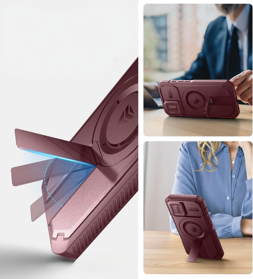 Armored case for iPhone 16, Dexnor CamProtect MagSafe, maroon