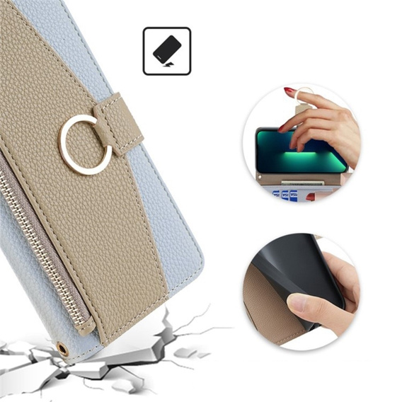 Flip case for Motorola Moto G24 / G24 Power / G04, Wallet Zipper Pocket, with mirror, blue
