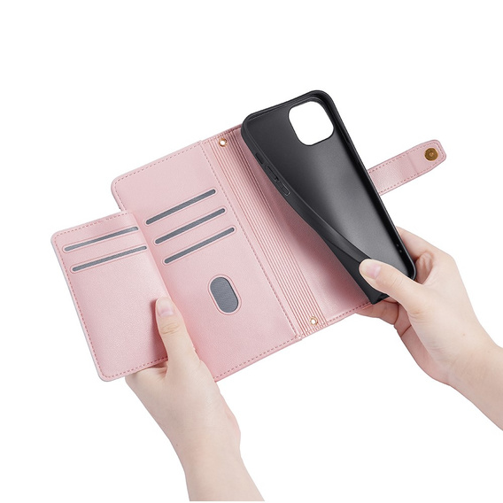 Flip case for iPhone 15, Wallet Zipper Pocket, pink