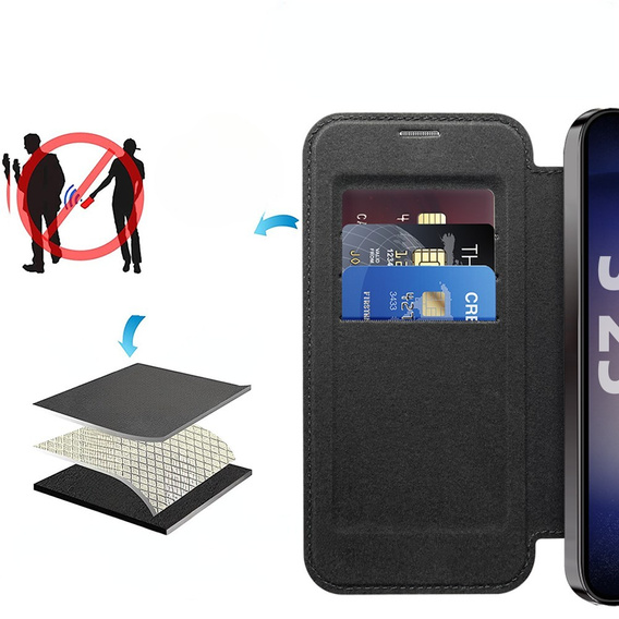 Flip case for Samsung Galaxy S25+ Plus, RFID Wallet MagSafe CamShield, black