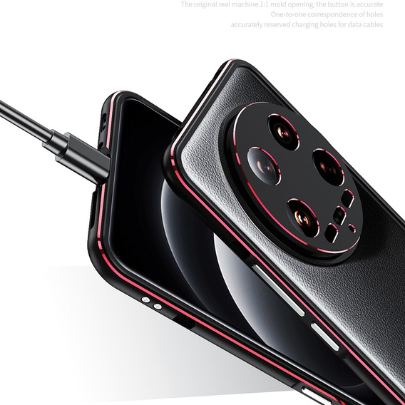 Case for Xiaomi 14 Ultra, Armor Bumper, with lens cover, black / red