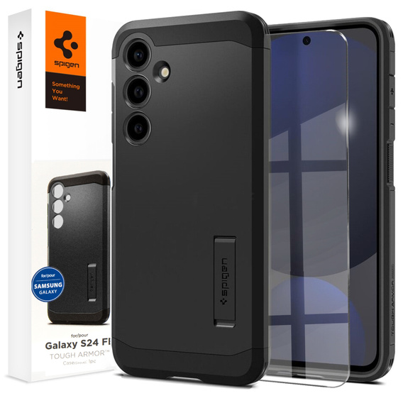 Spigen case for Samsung Galaxy S24 FE, Tough Armor Mag MagSafe, black + 9H Tempered Glass