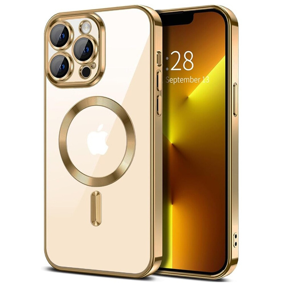 Case for iPhone 13 Pro Max, Electro MagSafe, gold + Screen Glass