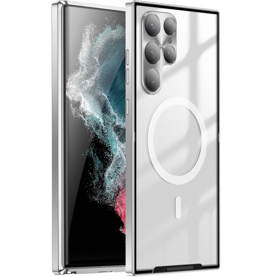 Camera Protection Case for Samsung Galaxy S22 Ultra, CamShield MagSafe, transparent / silver