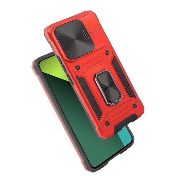 Armored Case for Xiaomi Redmi Note 13 Pro 5G, CamShield Slide, red + Tempered Glass 9H