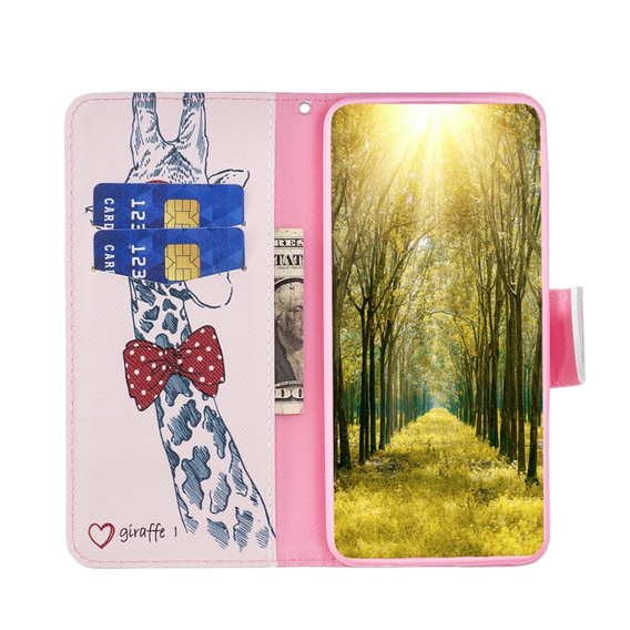 Flip case for Xiaomi Redmi 13C / Poco C65, Wallet, giraffe, pink