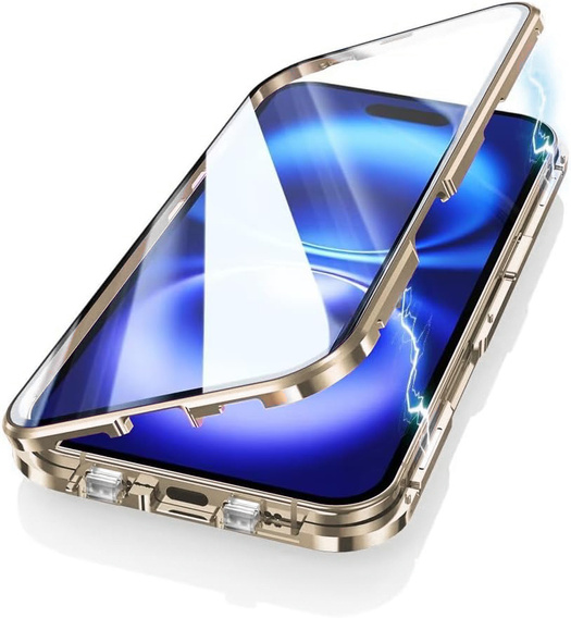 Magnetic Dual Glass MagSafe case for iPhone 16, gold