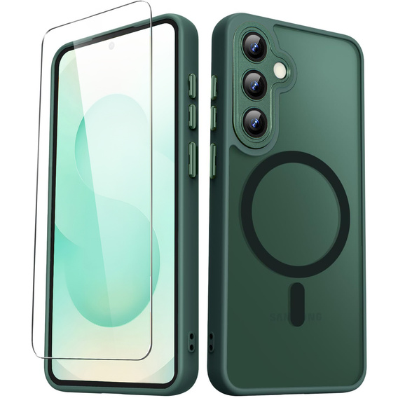 Case for Samsung Galaxy S25+ Plus, for MagSafe, ERBORD Matt Case, green + Screen Glass