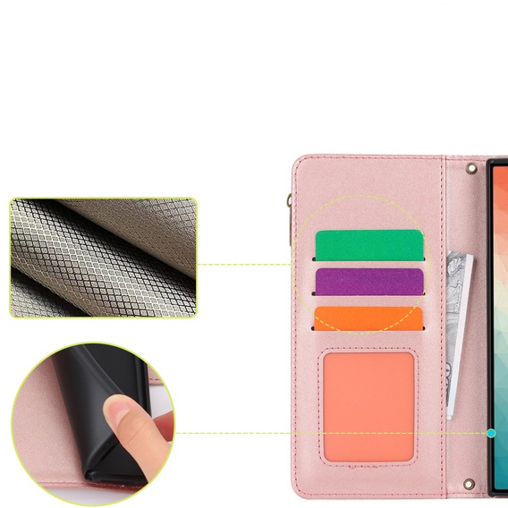 Flip case for Samsung Galaxy S24 Ultra, Wallet Zipper Pocket RFID, with shoulder strap, black