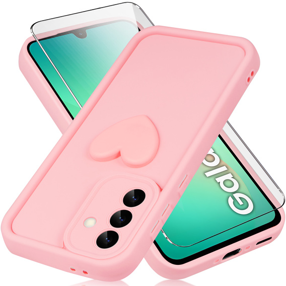 Case for Samsung Galaxy A26, Silicone Heart, pink + 9H tempered glass
