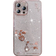 Case for iPhone 13 Pro, Glitter Flower, pink rose gold