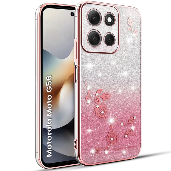 Case for Motorola Moto G56 5G, Glitter Flower, pink rose gold