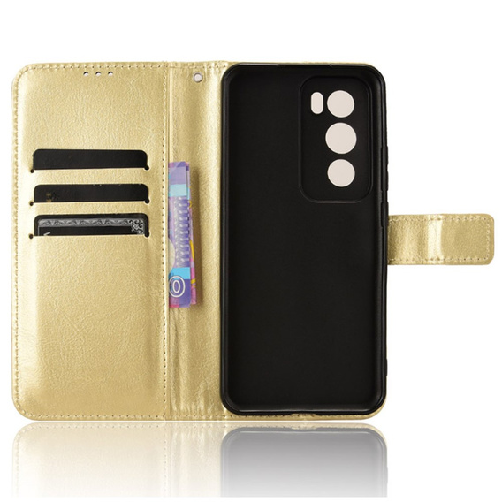 Flip case for Oppo Reno 12 Pro, Crazy Horse Wallet, gold