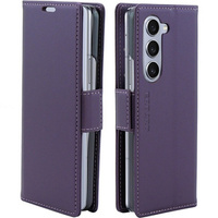 Case for Samsung Galaxy Z Fold 5 5G, ERBORD Glossy Litchi, wallet with flap, purple
