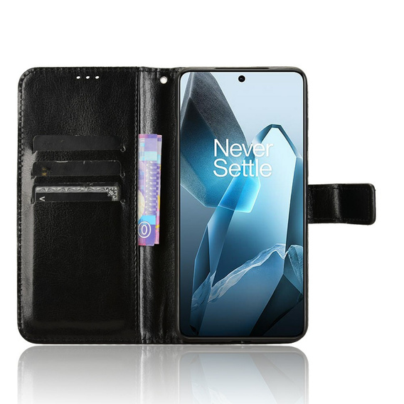 Flip case for OnePlus 13, Crazy Horse Wallet, black
