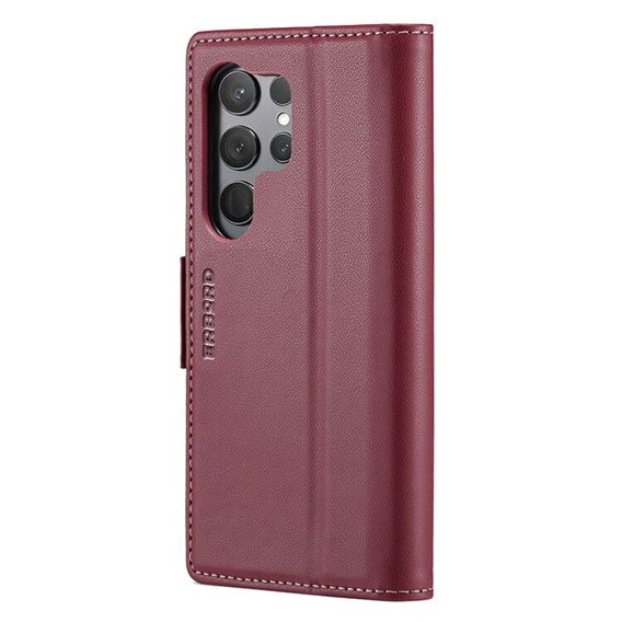 Case for Samsung Galaxy S25 Ultra, ERBORD Glossy Litchi, wallet with flap, red