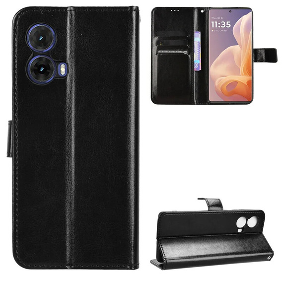 Flip case for Motorola Moto G85, Crazy Horse Wallet, black