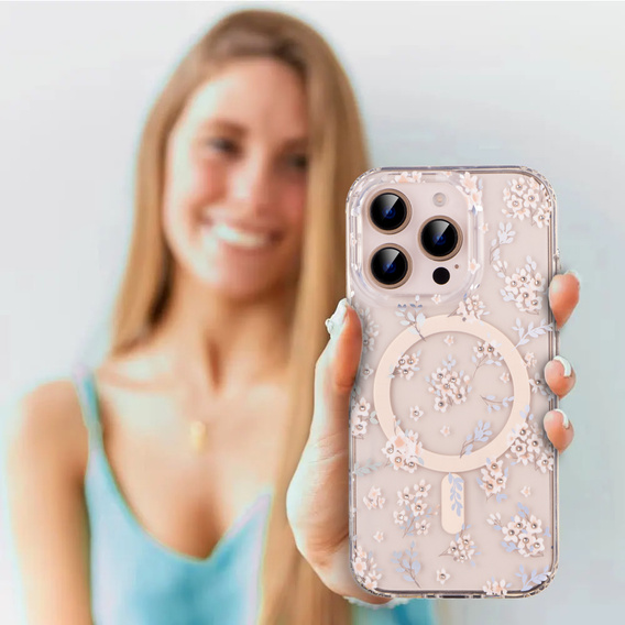Magnetic case with floral laser pattern for iPhone 16 Pro