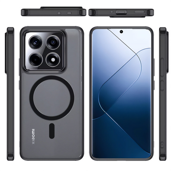 Case for Xiaomi 14T Pro, for MagSafe, ERBORD Matt Case, black + Screen Glass