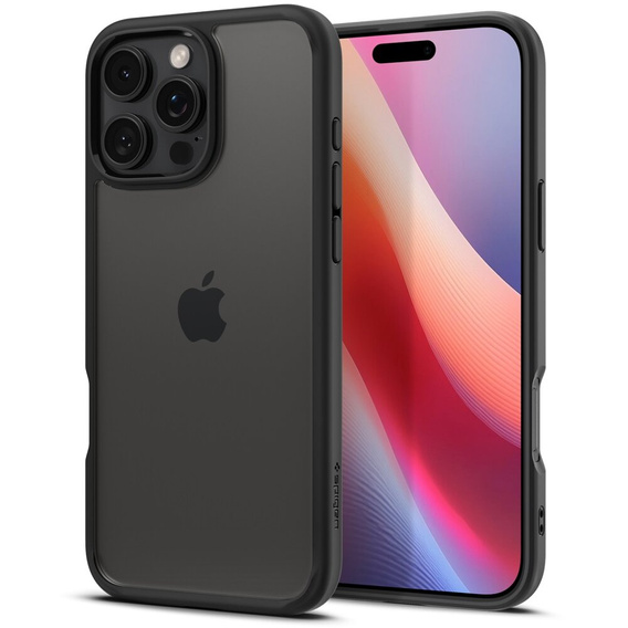 Spigen case for iPhone 16 Pro, Ultra Hybrid, black + 9H Tempered Glass
