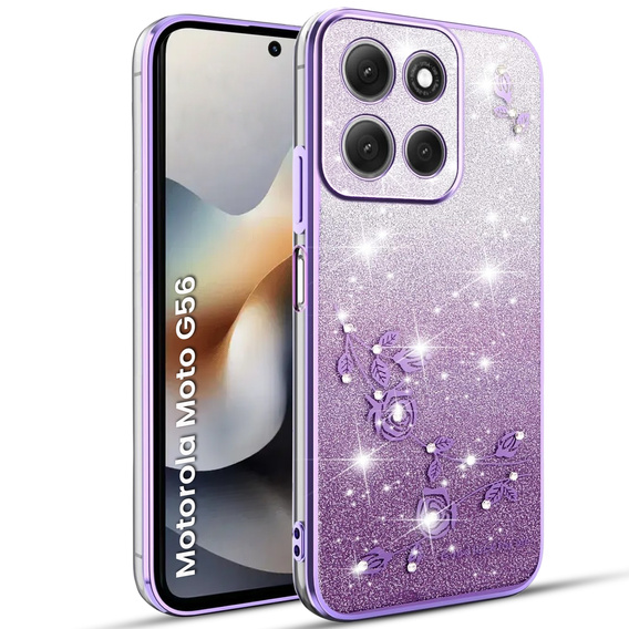 Case for Motorola Moto G56 5G, Glitter Flower, purple
