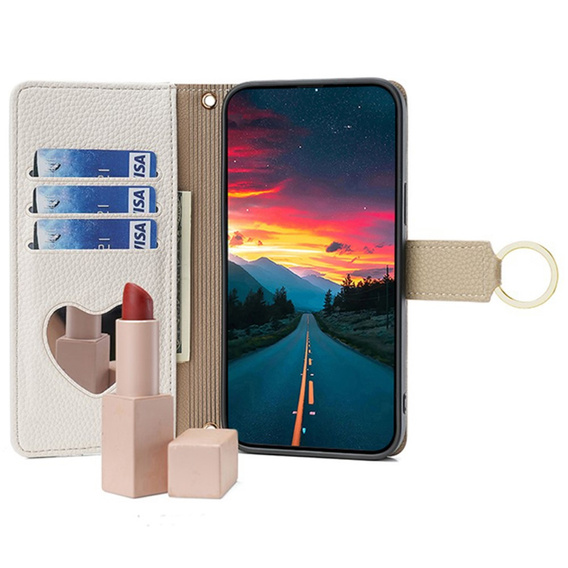 Flip case for Samsung Galaxy M15 5G, Wallet Zipper Pocket, with mirror, white