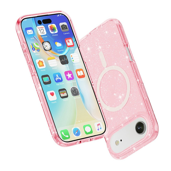 Case for iPhone Air, for MagSafe, glitter, translucent pink