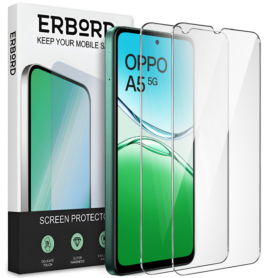 2x Tempered Glass for Samsung Galaxy A15 4G / A15 5G / M15, ERBORD 9H Hard Glass for phone screen