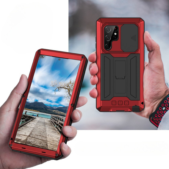 Armored case for Samsung Galaxy S22 Ultra, R-JUST CamShield Slide, red