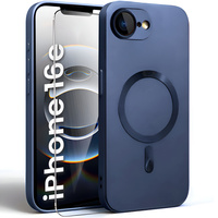 Case for iPhone 16E, ColorMag, for MagSafe, dark blue + 9H tempered glass