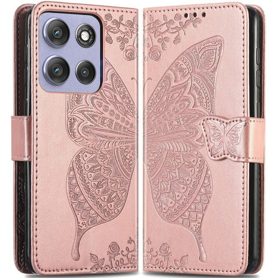 Flip case for Motorola Moto G86 Power 5G, Butterfly, pink rose gold