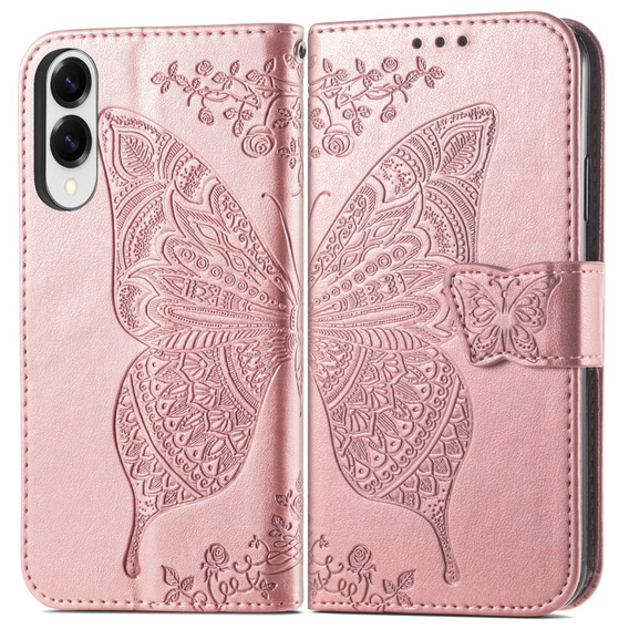 Flip case for Samsung Galaxy S25 Edge, Butterfly, pink rose gold