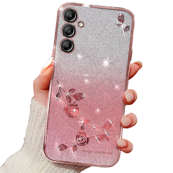 Case for Samsung Galaxy A25 5G, Glitter Flower, pink rose gold
