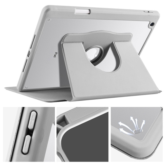 Case for iPad 10.2" 2021/2020/2019 (9/8/7 gen.), with stylus space, 360° rotatable, grey