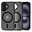 Case for iPhone 16 Plus, for MagSafe, ERBORD Matt Case, transparent / black + Screen Glass