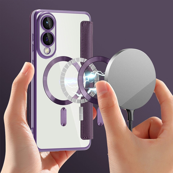 Flip case for Samsung Galaxy S25 Edge, RFID Wallet MagSafe CamShield, purple
