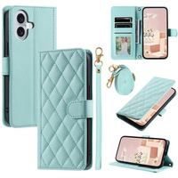 Flip case for iPhone 16 Plus, Rhombus Crossbody Leather, green