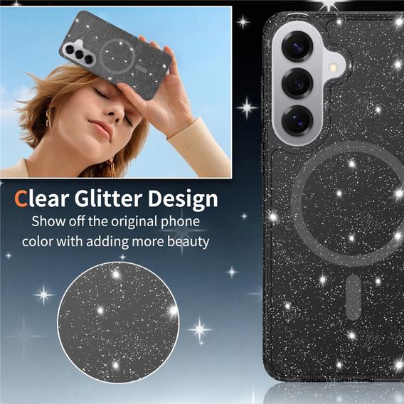 Glitter case, for MagSafe for Samsung Galaxy S26 Plus, transparent/black