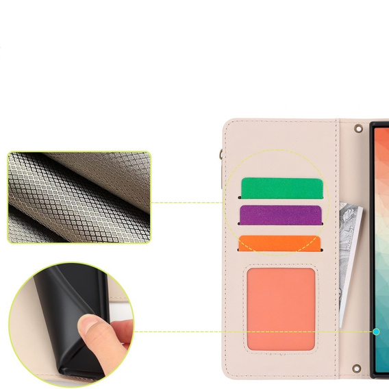 Flip case for Samsung Galaxy S24 Ultra, Wallet Zipper Pocket RFID, with shoulder strap, black
