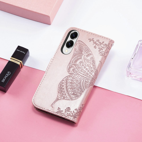 Flip case for Samsung Galaxy S25 Edge, Butterfly, pink rose gold