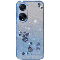 Case for Oppo A58 4G, Glitter Flower, blue