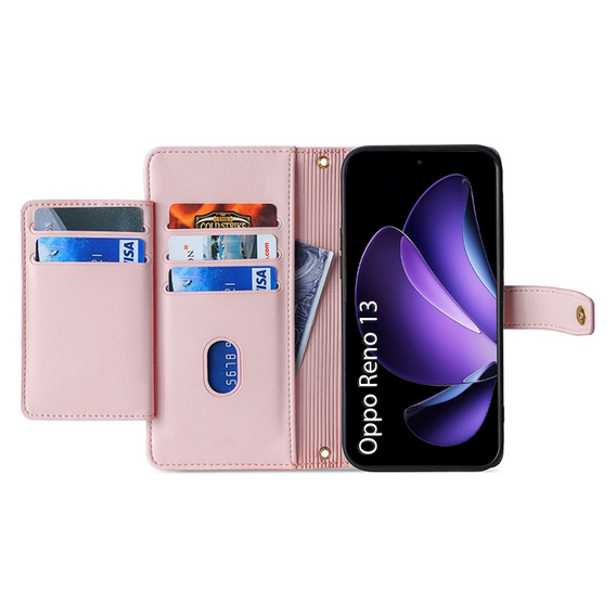 Flip case for Oppo Reno 13, Wallet Zipper Pocket, pink