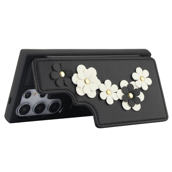 Case for Samsung Galaxy S25 Ultra, Leather Flower Card Slot, black