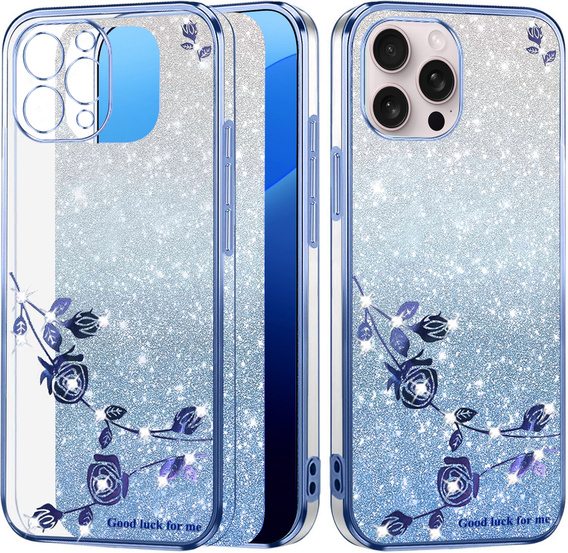 Case for iPhone 16 Pro Max, Glitter Flower, blue